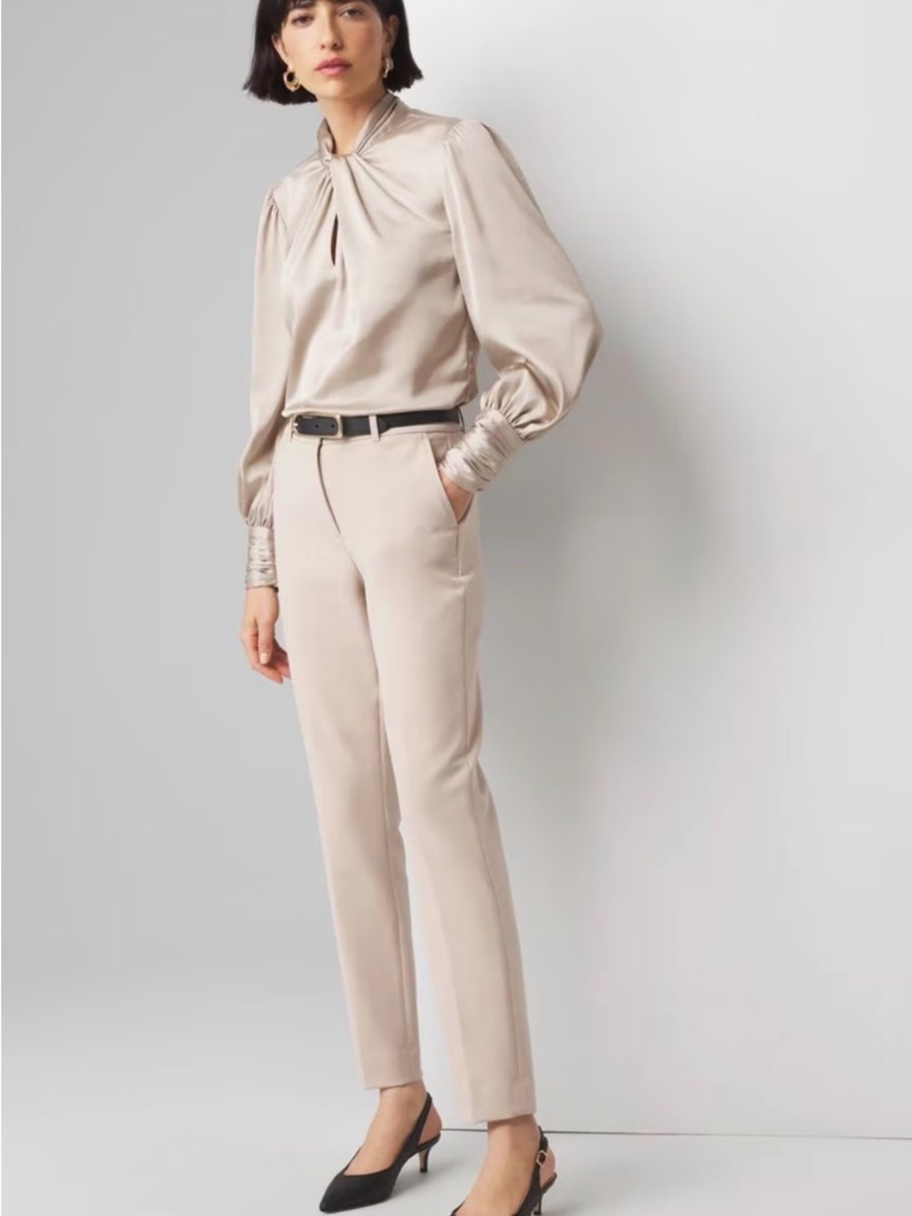 WHBM Tailored Straight-Leg Pants in Light Beige